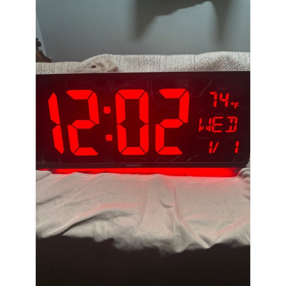 Large Digital LED Clock Red Display Temperature Date Week Time Multi Color Base - Picture 7 of 15